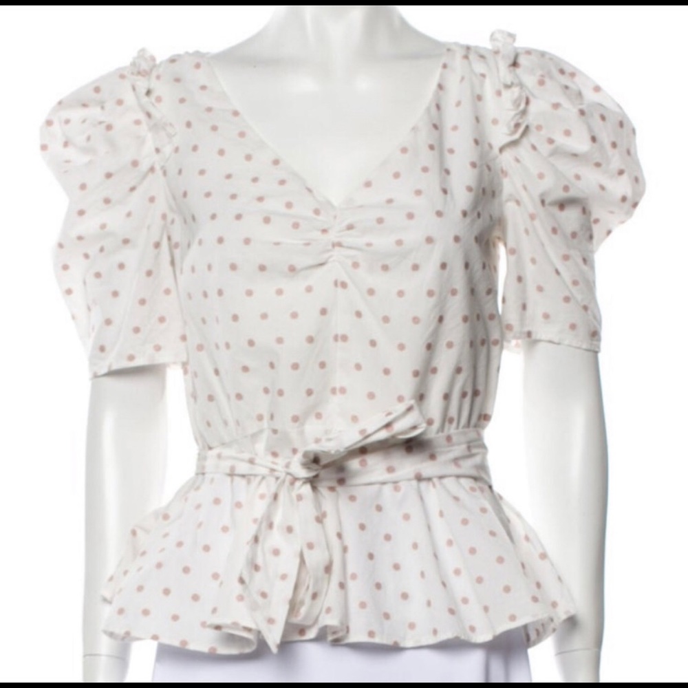 Kaye spade pink and white polka dot peplum blouse